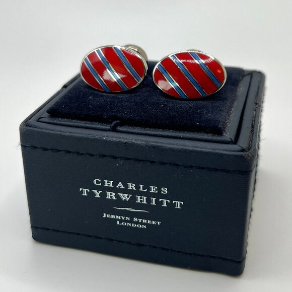 Charles Tyrwhitt Red & Navy Stripe Oval Enamel Cuff Links